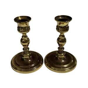 Vintage Heavy Brass 5" Candlesticks Tapers Set/ 2